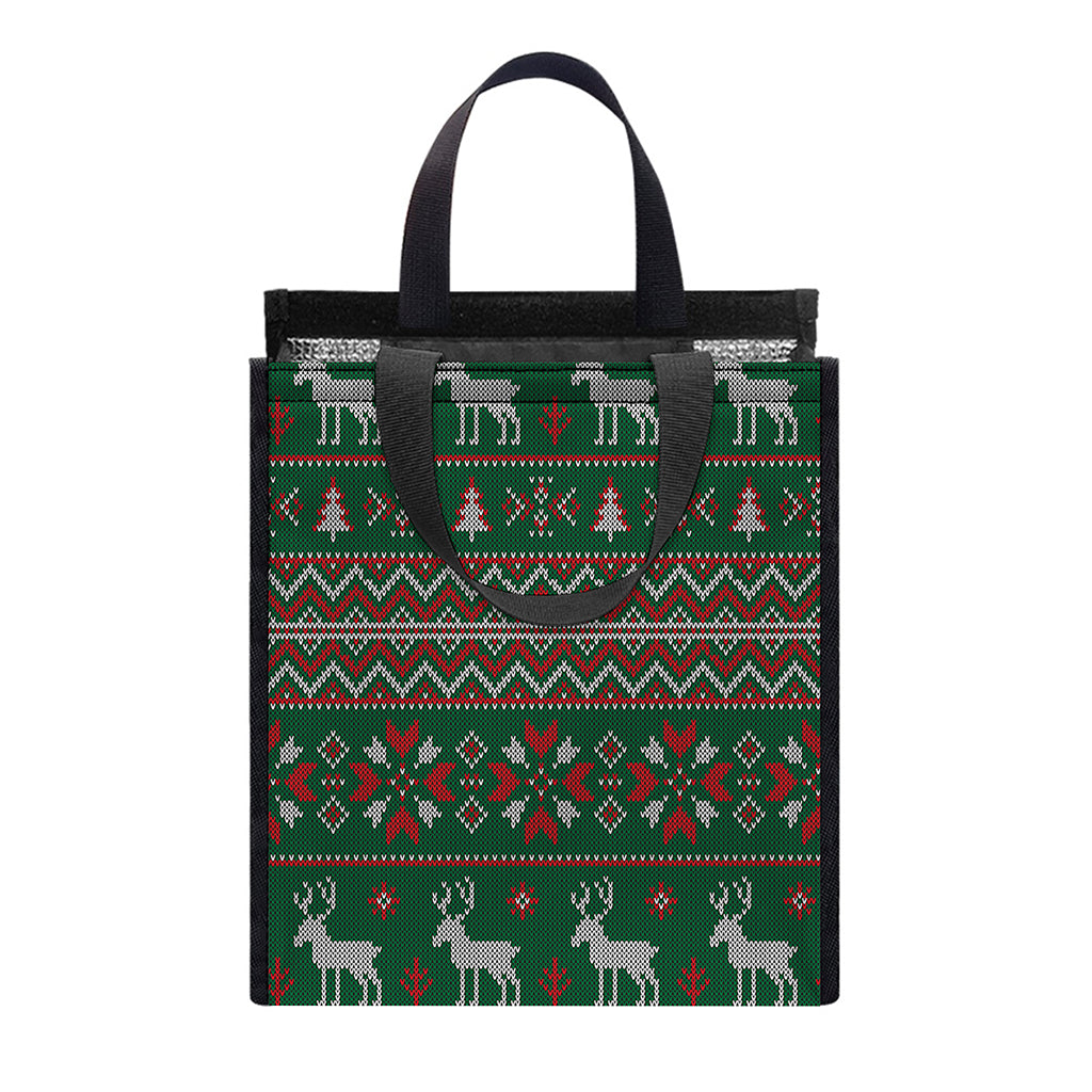 Christmas Holiday Knitted Pattern Print Insulated Lunch Tote