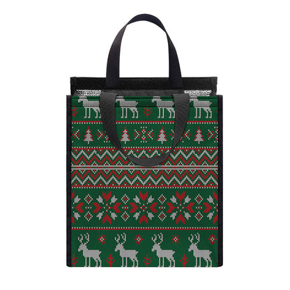 Christmas Holiday Knitted Pattern Print Insulated Lunch Tote
