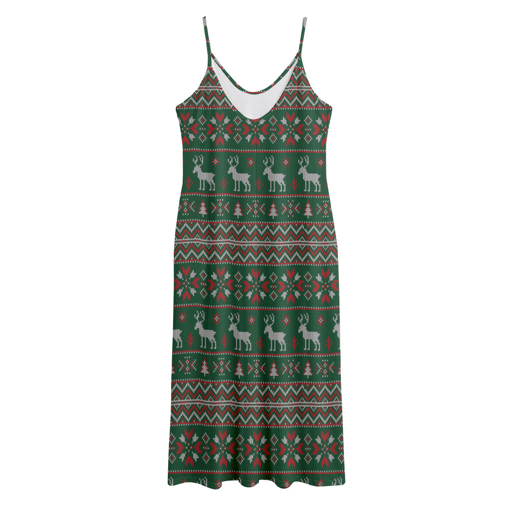 Christmas Holiday Knitted Pattern Print Jersey Midi Cami Dress