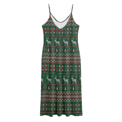 Christmas Holiday Knitted Pattern Print Jersey Midi Cami Dress