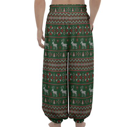 Christmas Holiday Knitted Pattern Print Lantern Pants