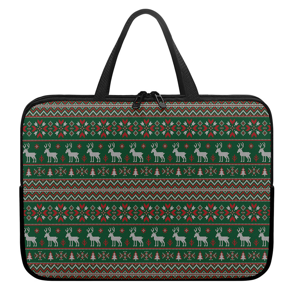 Christmas Holiday Knitted Pattern Print Laptop Sleeve With Handle