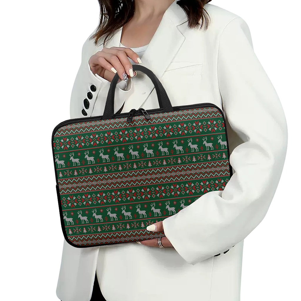 Christmas Holiday Knitted Pattern Print Laptop Sleeve With Handle