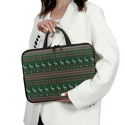 Christmas Holiday Knitted Pattern Print Laptop Sleeve With Handle