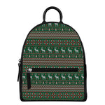 Christmas Holiday Knitted Pattern Print Leather Backpack