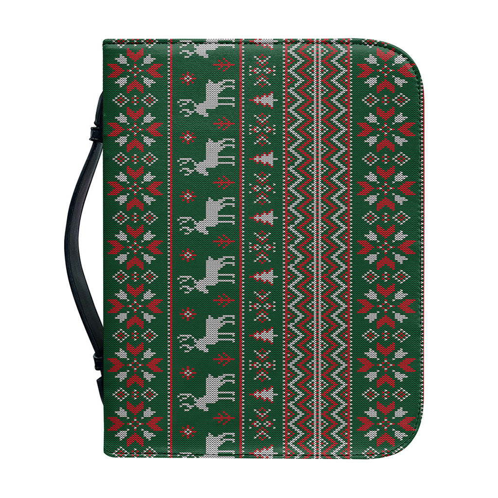 Christmas Holiday Knitted Pattern Print Leather Bible Cover