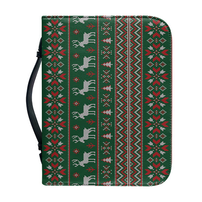 Christmas Holiday Knitted Pattern Print Leather Bible Cover