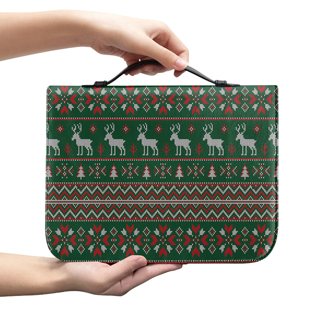 Christmas Holiday Knitted Pattern Print Leather Bible Cover