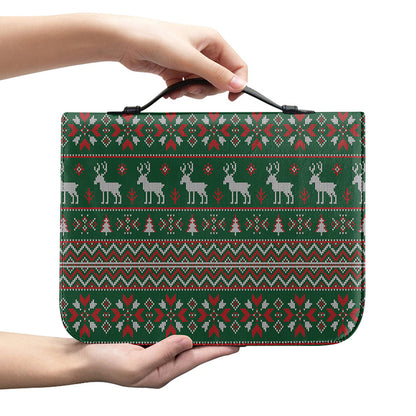Christmas Holiday Knitted Pattern Print Leather Bible Cover