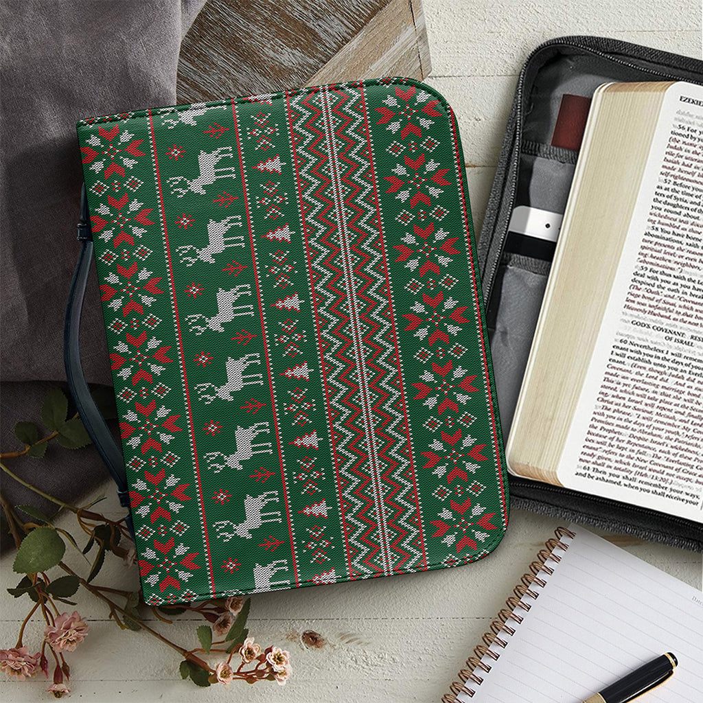Christmas Holiday Knitted Pattern Print Leather Bible Cover