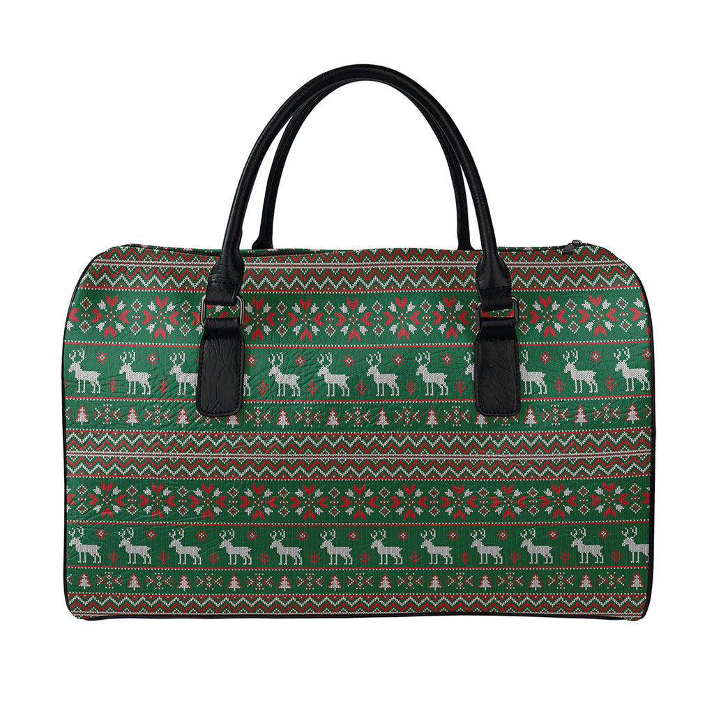Christmas Holiday Knitted Pattern Print Leather Duffle Bag