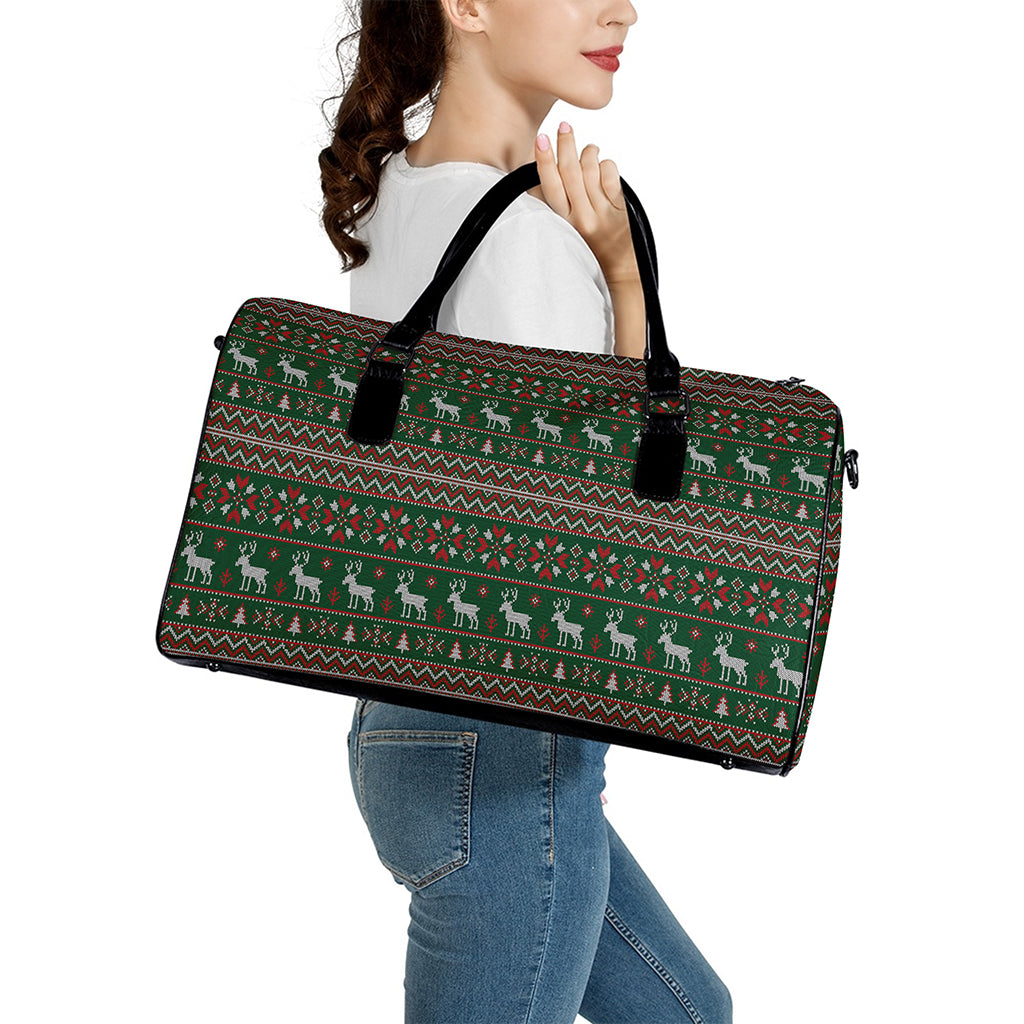 Christmas Holiday Knitted Pattern Print Leather Duffle Bag