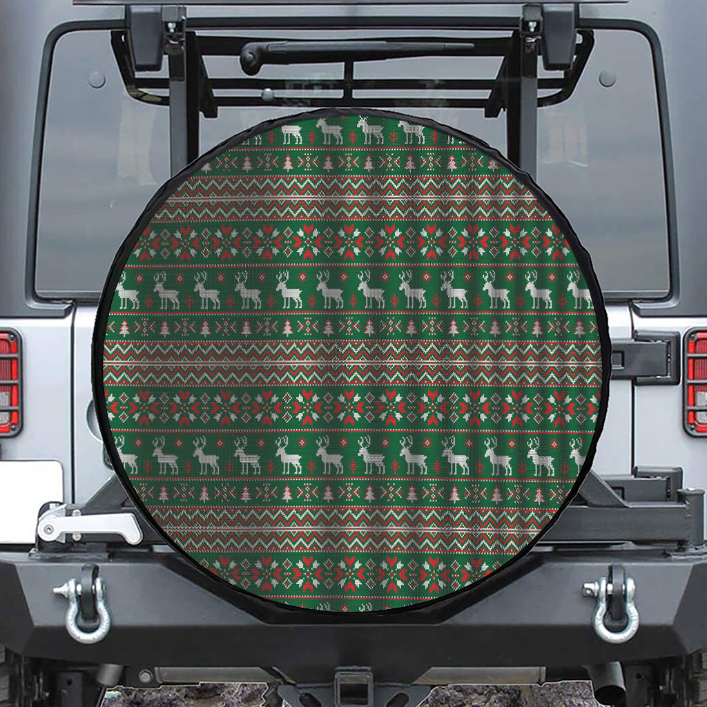 Christmas Holiday Knitted Pattern Print Leather Spare Tire Cover