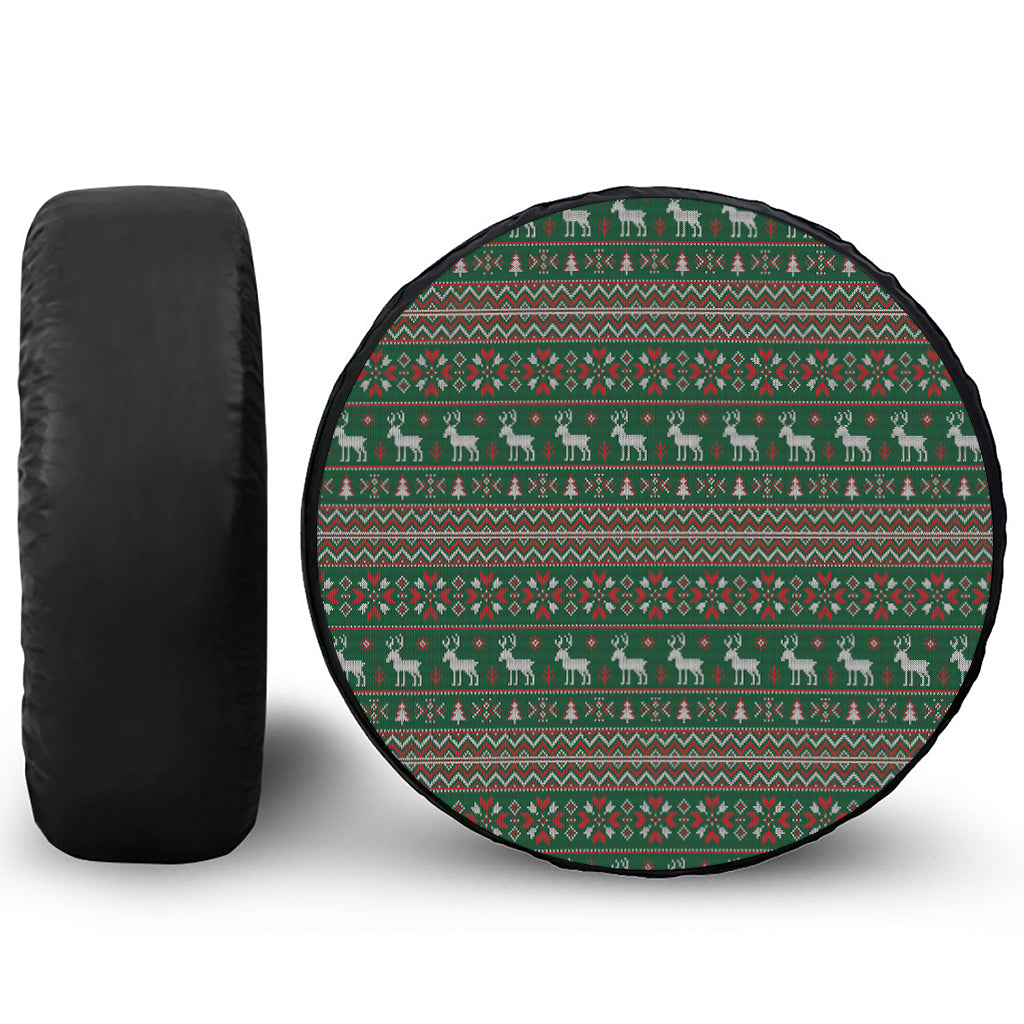 Christmas Holiday Knitted Pattern Print Leather Spare Tire Cover