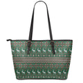 Christmas Holiday Knitted Pattern Print Leather Tote Bag With Zipper