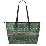 Christmas Holiday Knitted Pattern Print Leather Tote Bag