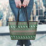 Christmas Holiday Knitted Pattern Print Leather Tote Bag
