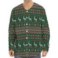 Christmas Holiday Knitted Pattern Print Long Sleeve Baseball Jersey