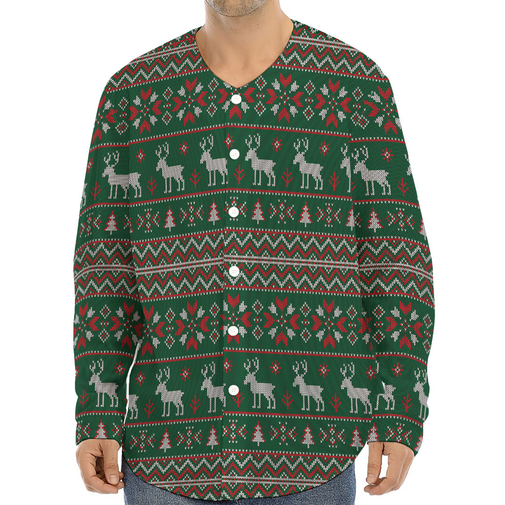 Christmas Holiday Knitted Pattern Print Long Sleeve Baseball Jersey