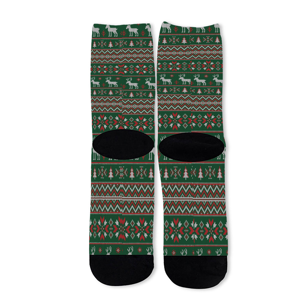 Christmas Holiday Knitted Pattern Print Long Socks