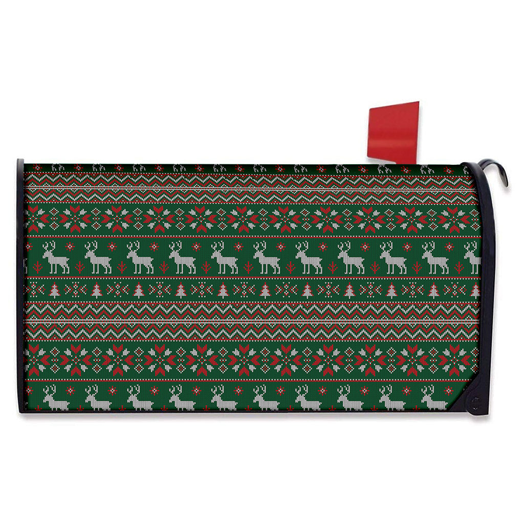 Christmas Holiday Knitted Pattern Print Mailbox Cover
