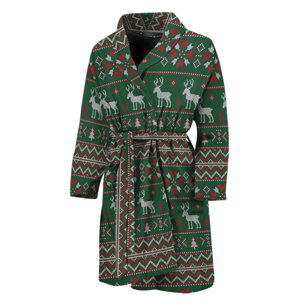 Christmas Holiday Knitted Pattern Print Men's Bathrobe