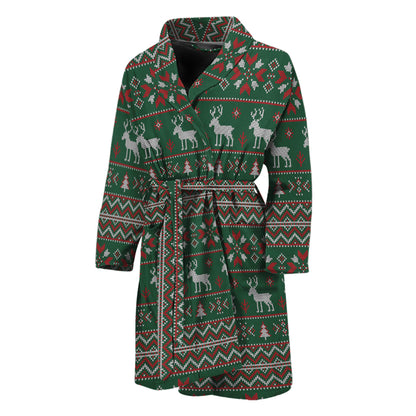 Christmas Holiday Knitted Pattern Print Men's Bathrobe