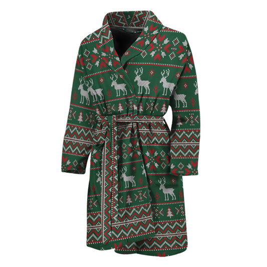 Christmas Holiday Knitted Pattern Print Men's Bathrobe