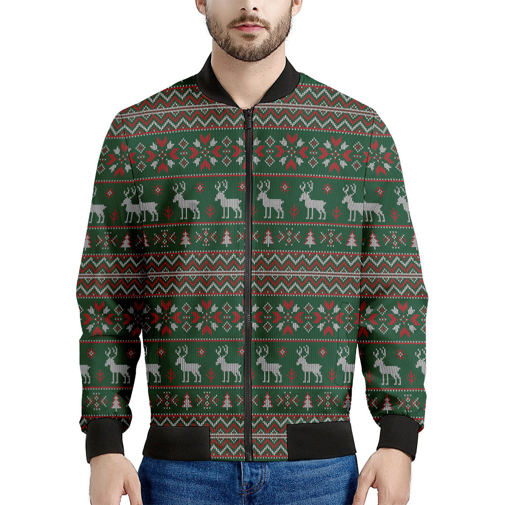 Christmas Holiday Knitted Pattern Print Men's Bomber Jacket