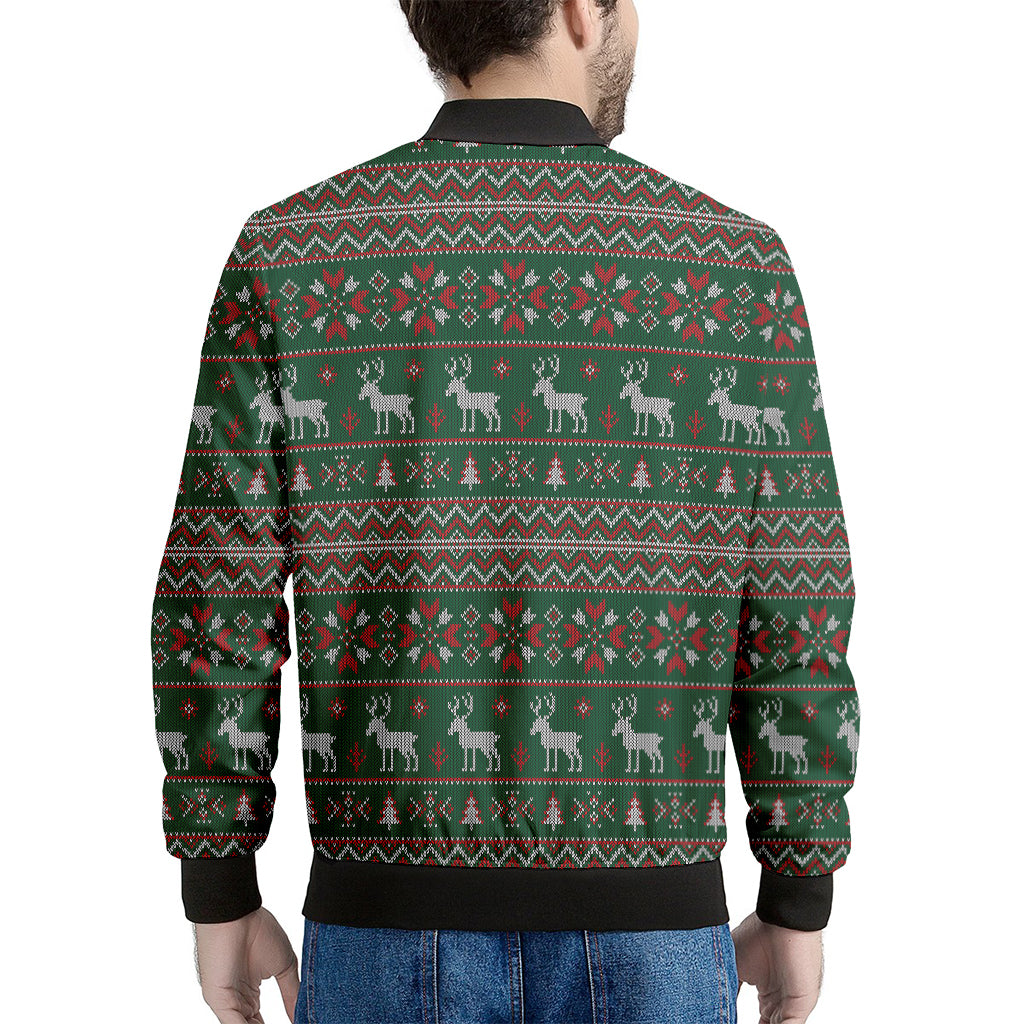 Christmas Holiday Knitted Pattern Print Men's Bomber Jacket