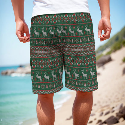 Christmas Holiday Knitted Pattern Print Men's Cargo Shorts