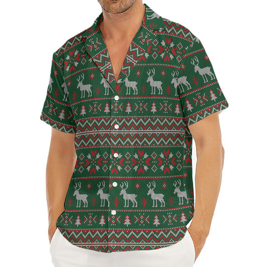 Christmas Holiday Knitted Pattern Print Men's Deep V-Neck Shirt