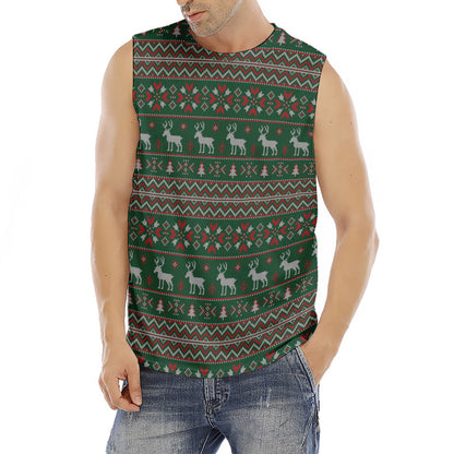 Christmas Holiday Knitted Pattern Print Men's Fitness Tank Top