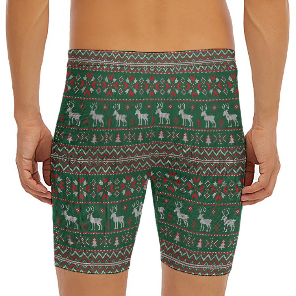 Christmas Holiday Knitted Pattern Print Men's Long Boxer Briefs