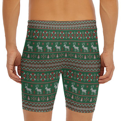 Christmas Holiday Knitted Pattern Print Men's Long Boxer Briefs
