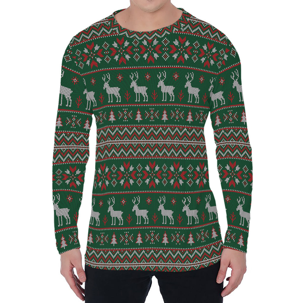 Christmas Holiday Knitted Pattern Print Men's Long Sleeve T-Shirt