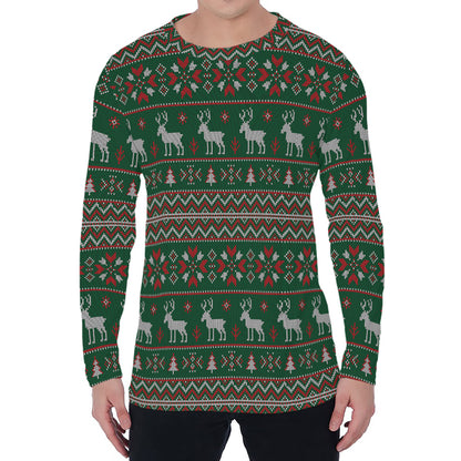 Christmas Holiday Knitted Pattern Print Men's Long Sleeve T-Shirt