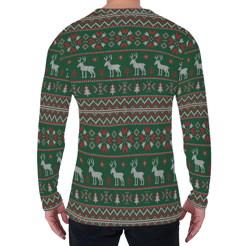 Christmas Holiday Knitted Pattern Print Men's Long Sleeve T-Shirt
