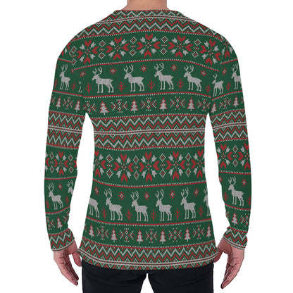 Christmas Holiday Knitted Pattern Print Men's Long Sleeve T-Shirt