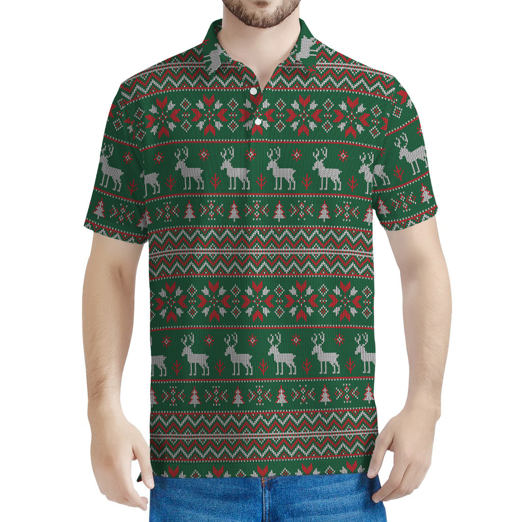 Christmas Holiday Knitted Pattern Print Men's Polo Shirt
