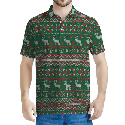 Christmas Holiday Knitted Pattern Print Men's Polo Shirt