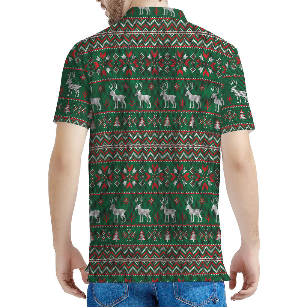 Christmas Holiday Knitted Pattern Print Men's Polo Shirt