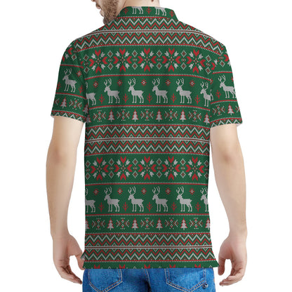 Christmas Holiday Knitted Pattern Print Men's Polo Shirt