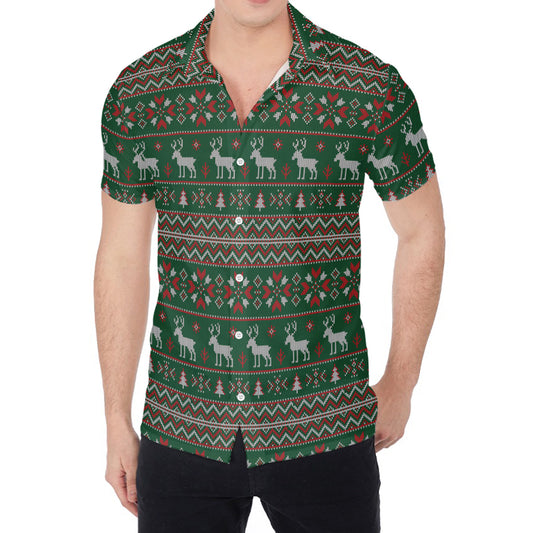 Christmas Holiday Knitted Pattern Print Men's Shirt