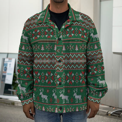 Christmas Holiday Knitted Pattern Print Men's Shirt Jacket