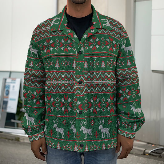Christmas Holiday Knitted Pattern Print Men's Shirt Jacket
