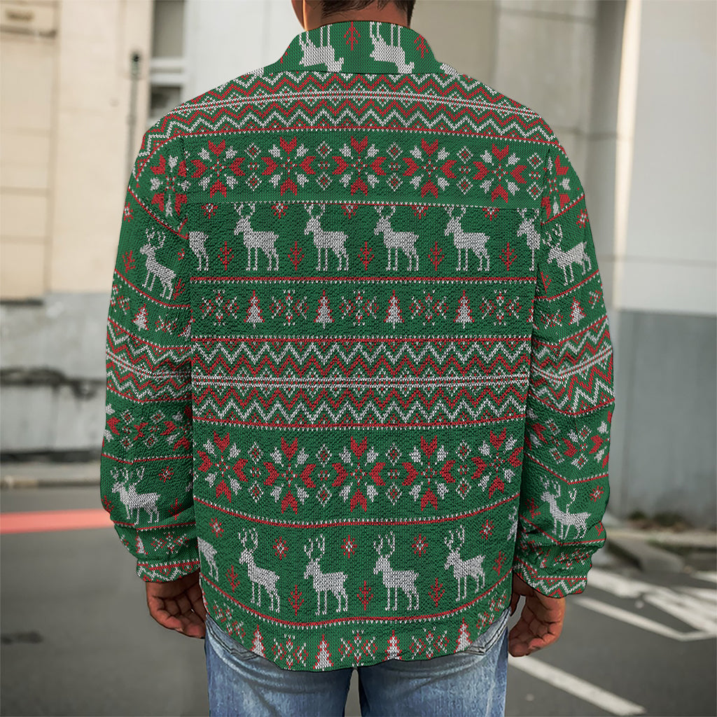 Christmas Holiday Knitted Pattern Print Men's Shirt Jacket