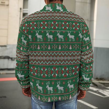 Christmas Holiday Knitted Pattern Print Men's Shirt Jacket