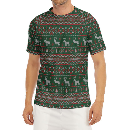 Christmas Holiday Knitted Pattern Print Men's Short Sleeve Rash Guard
