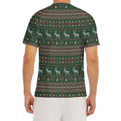 Christmas Holiday Knitted Pattern Print Men's Short Sleeve Rash Guard